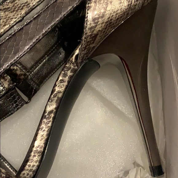 Pewter and Gold Double Buckle Guess Heels - Picture 8 of 9